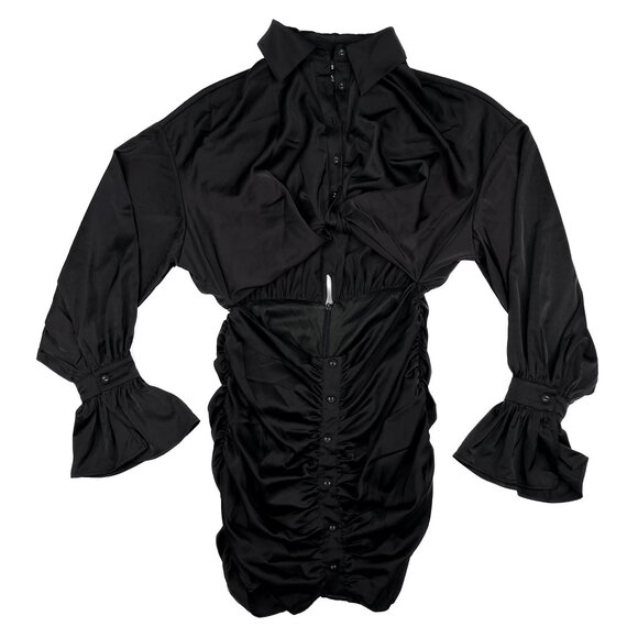 The Sang Black Satin Knot-Tie‎ Cutout Mini Dress Size S - NWOT - Picture 8 of 11